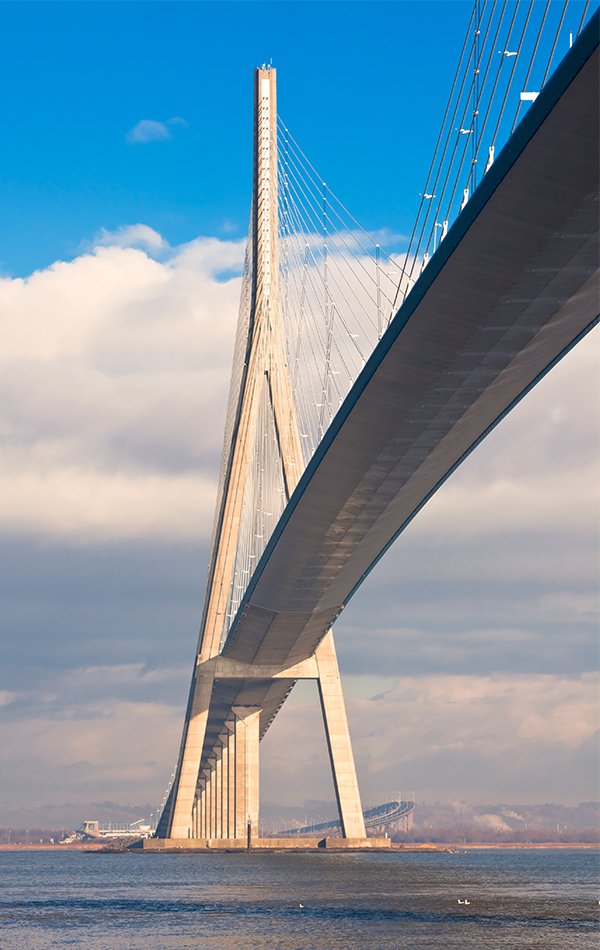 Cable-stayed bridge showcasing fiber-reinforced concrete durability