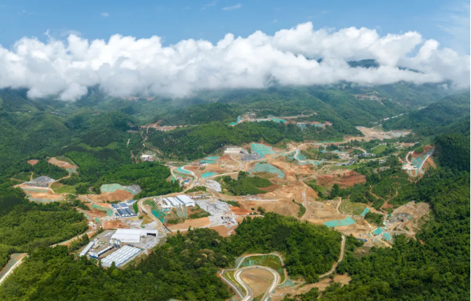 Aerial view of the upper reservoir site with access roads and drainage works
