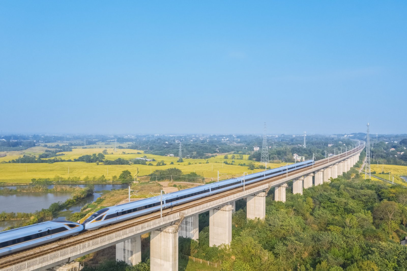 Elevated viaduct crossing rural fields along the expressway corridor