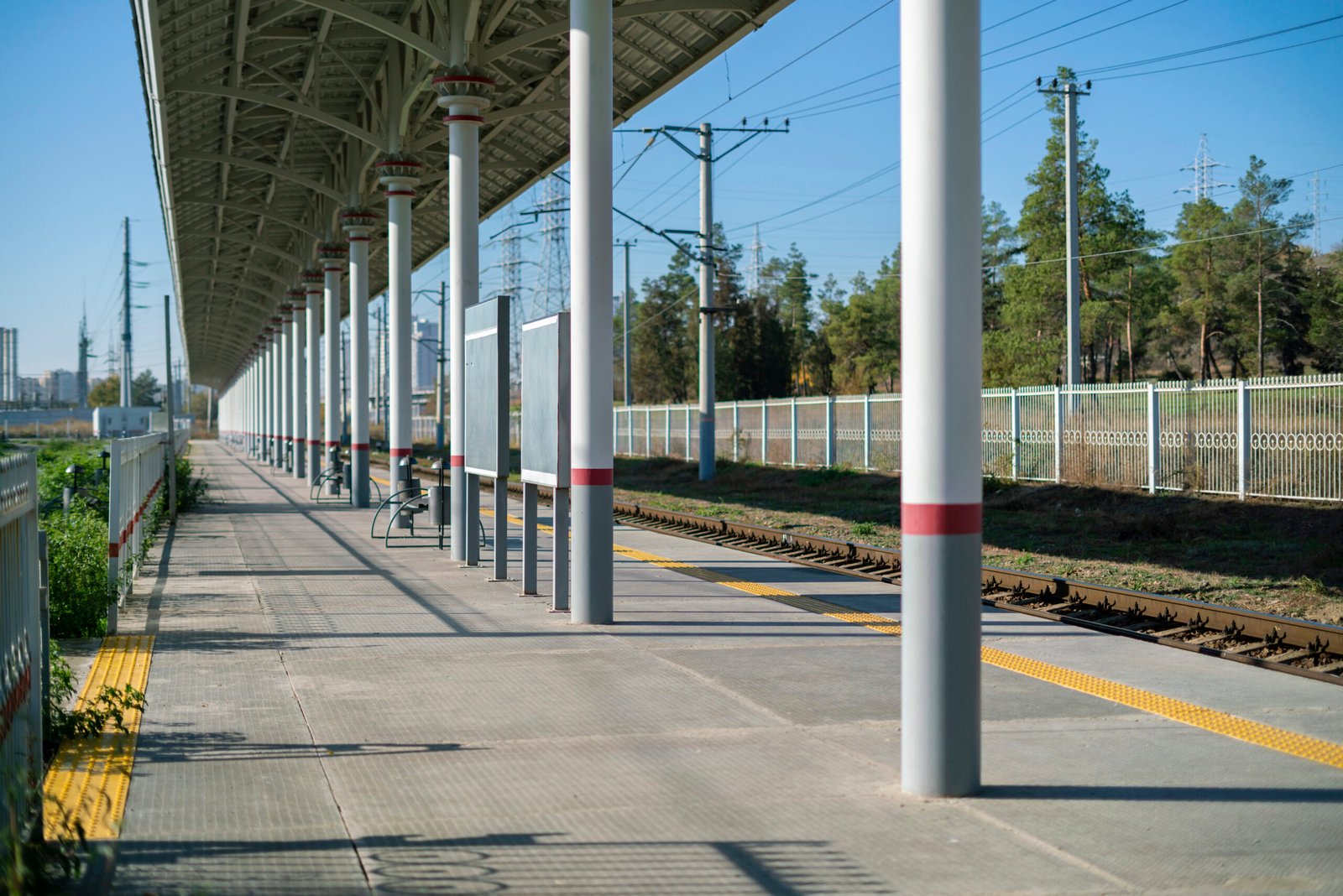 Covered walkway and platform slab with clean saw-cut joints