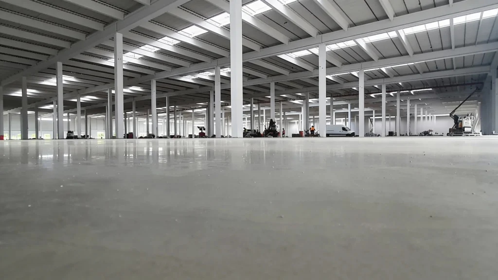 Fiber takviye sayesinde daha az görünür büzülme çatlağına sahip bitmiş beton döşeme yüzeyi