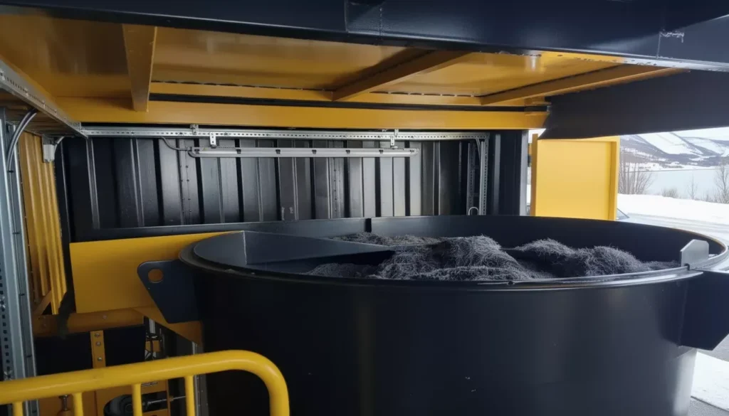 Doğru dozaj kontrolü için elyaf paketlerini beton mikserine eklemeden önce tartan işçi