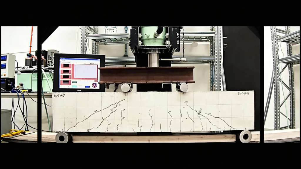 Fiber takviyeli betonun artık eğilme dayanımını değerlendirmek için kullanılan laboratuvar kiriş test düzeneği