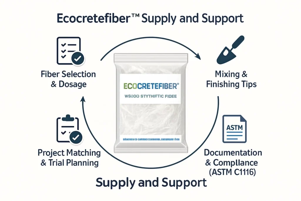 Verpackte makrosynthetische Fasern, die mit technischer Unterstützung von Ecocretefiber™ für Betonbewehrungsprojekte vorbereitet wurden