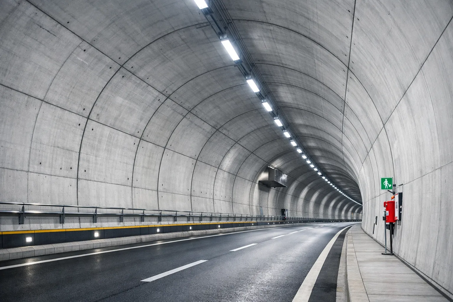 Tunnel lining concrete concept showing polypropylene fibres reducing explosive spalling risk during fire exposure
