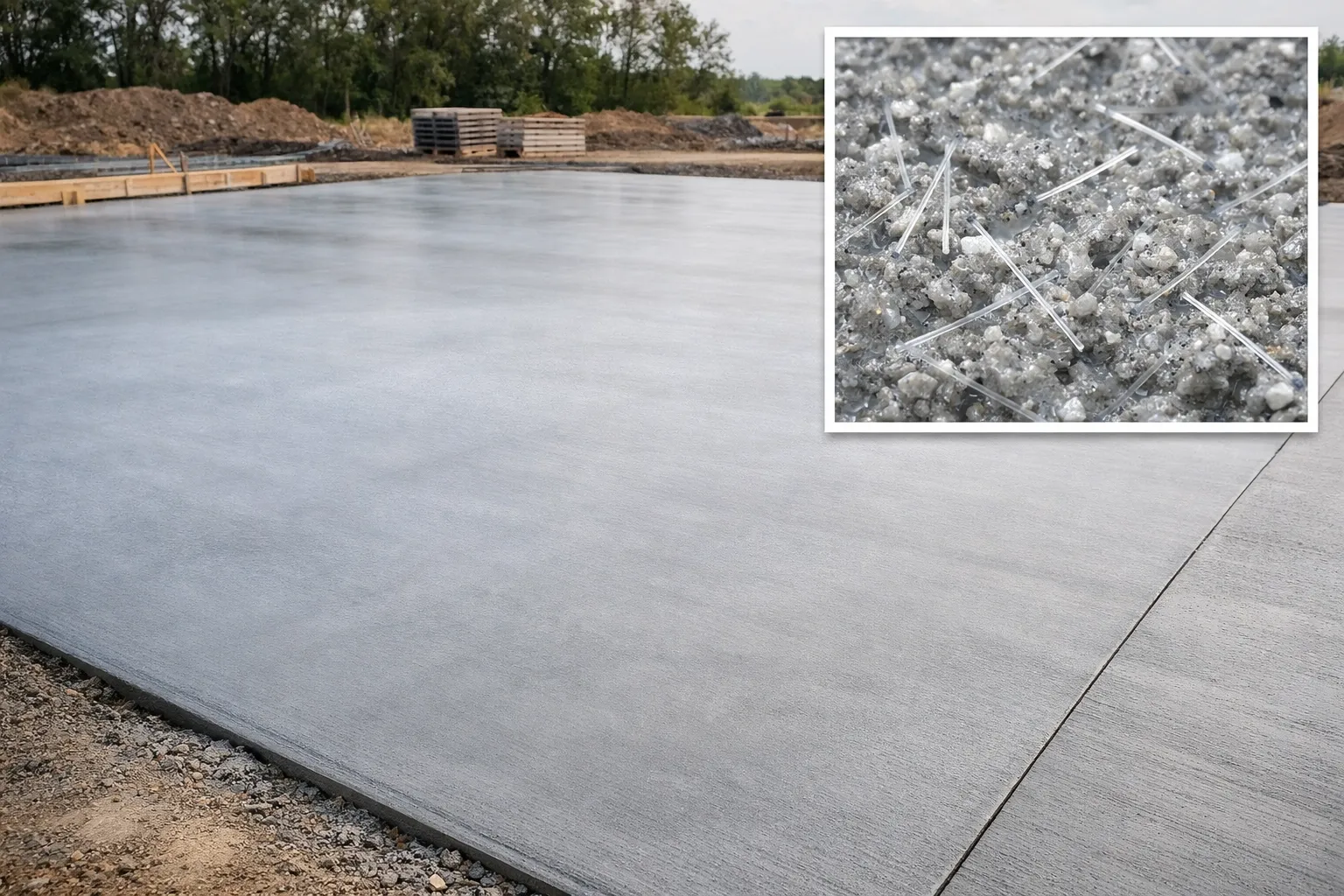 Concrete slab surface with fewer plastic shrinkage cracks after adding polypropylene microfiber
