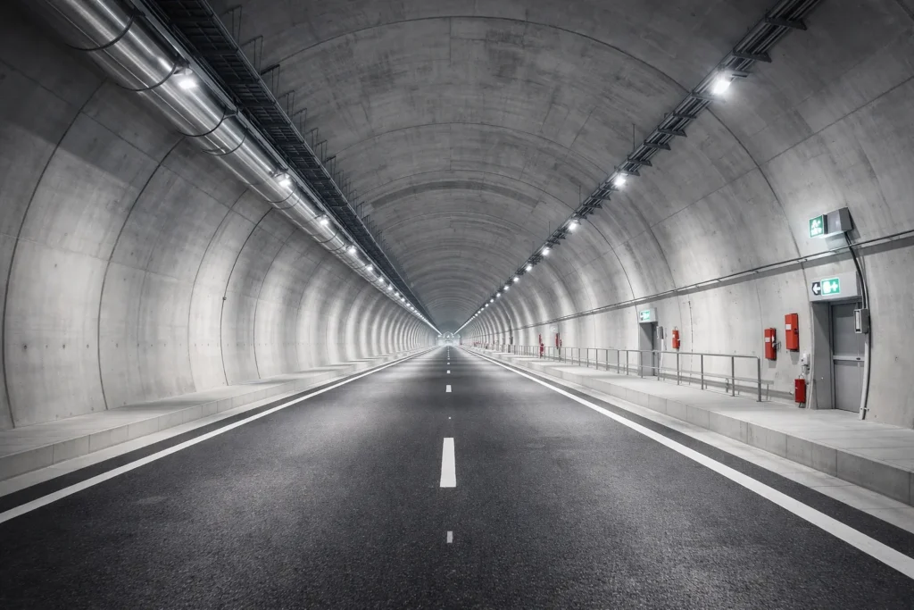 Yangında buhar basıncını azaltmak için yollar oluşturan PP liflerini gösteren tünel kaplama konsepti