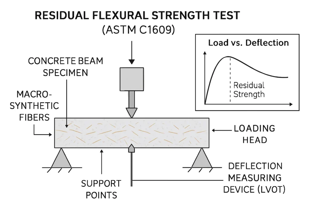 Laborbalkenversuchsaufbau zur Messung der Restbiegefestigkeit von makrosynthetischem faserverstärktem Beton