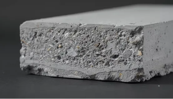 Ultrahochfester Beton mit Stahlfasern, die in einer feinkörnigen Mischung verteilt sind