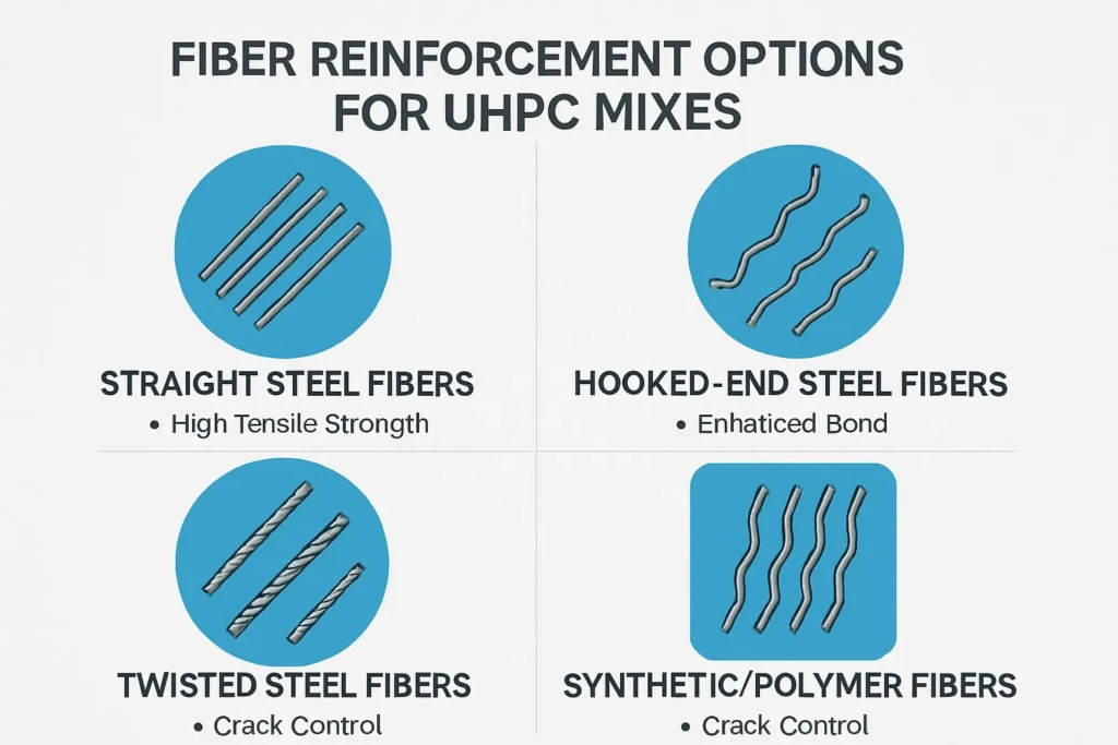 Fasermuster, die in Hochleistungs-Zementverbundwerkstoffen verwendet werden und als Optionen für die Unterstützung der UHPC-Mischungsentwicklung gezeigt werden