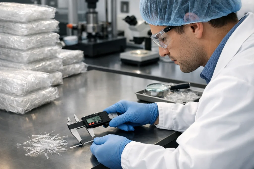 Laboratory and factory quality inspection of macro polypropylene fiber for concrete