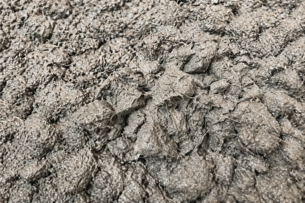 Fresh fibre reinforced concrete showing evenly distributed fibres in the concrete mix