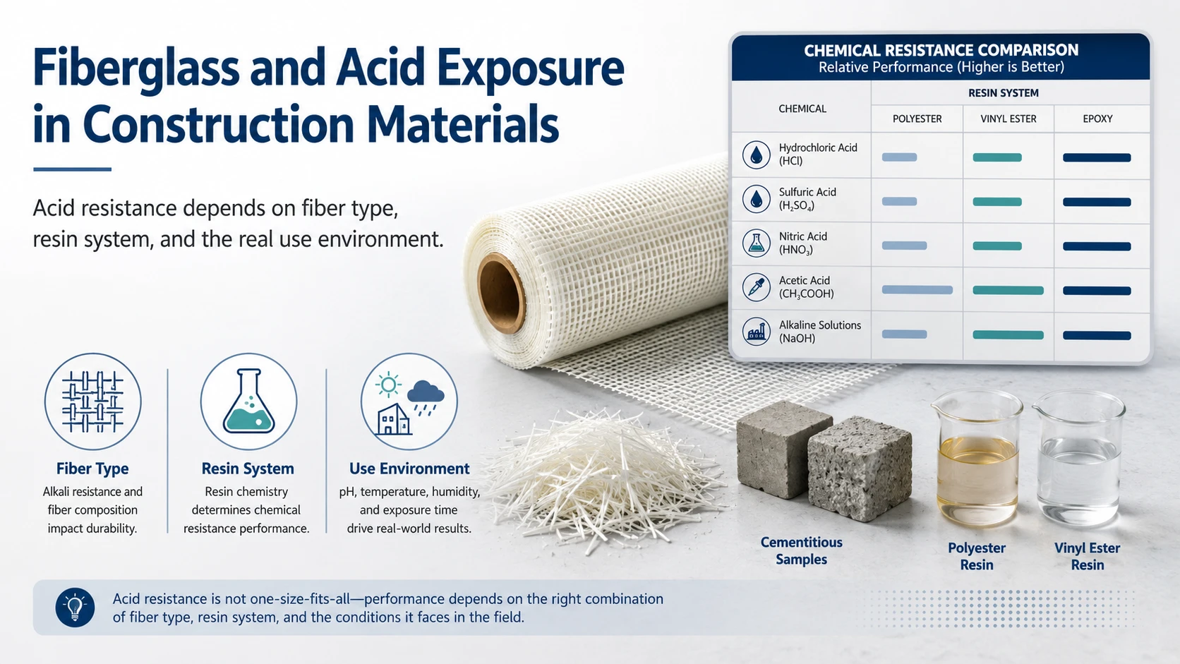 Apakah fiberglass bereaksi dengan asam?