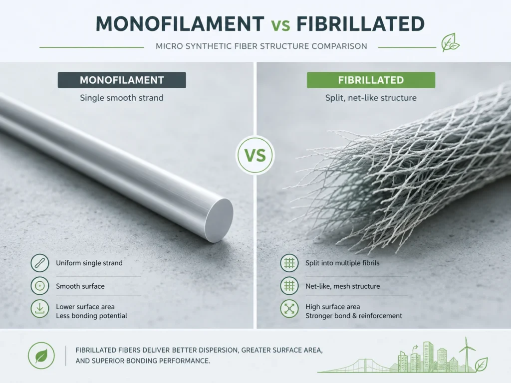 Monofilament and fibrillated micro synthetic fiber comparison