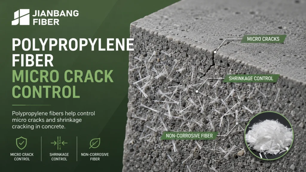 Polypropylene fibers help control micro cracks and shrinkage cracking in concrete.