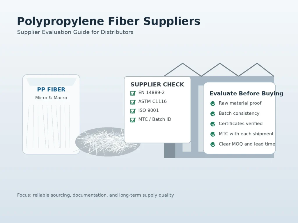 Polypropylene fiber supplier evaluation with PP fiber samples, certificates, and quality checklist