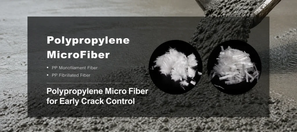 Fine polypropylene micro fibers used in concrete to reduce plastic shrinkage and settlement cracking