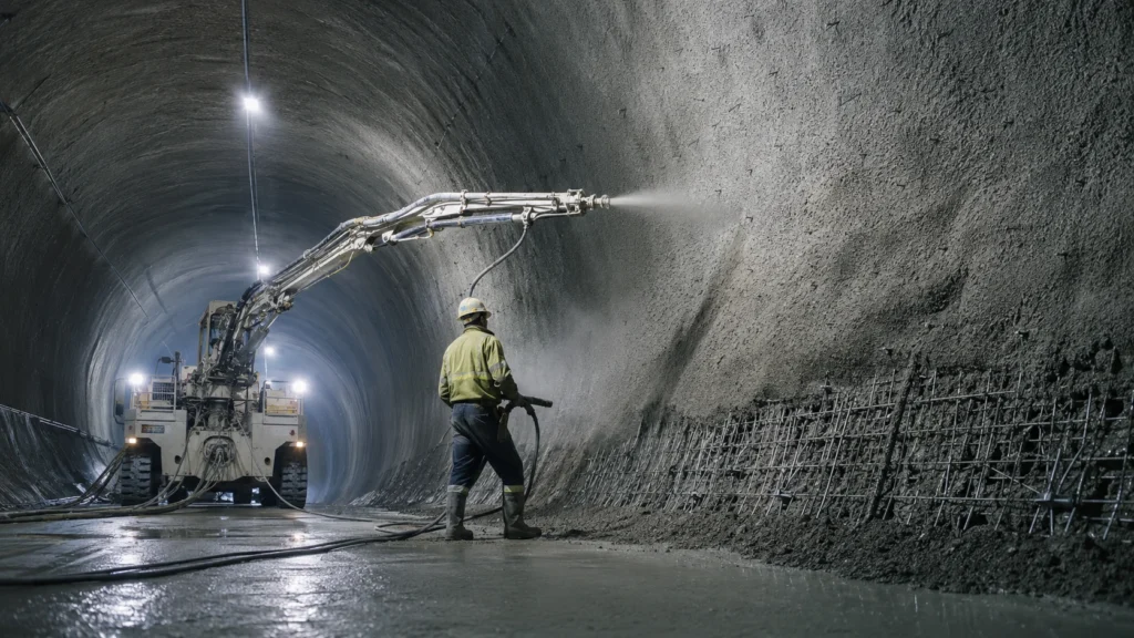 Macro synthetic fiber used in shotcrete tunnel lining applications
