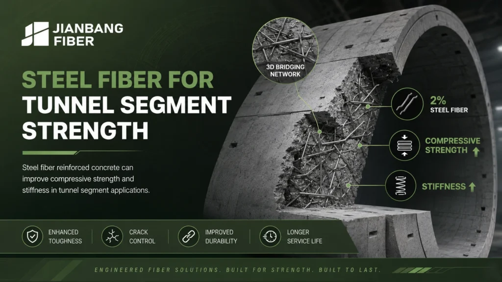 Steel fiber reinforced concrete can improve compressive strength and stiffness in tunnel segment applications.