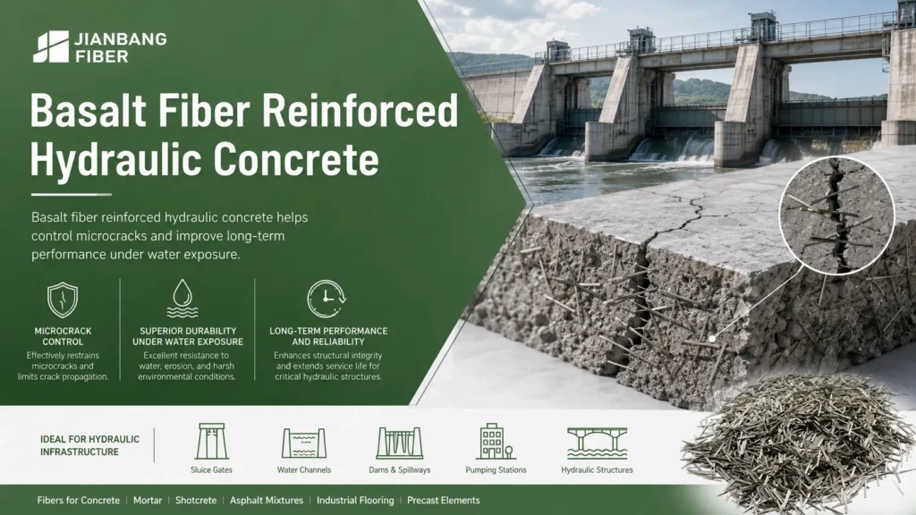Basalt fiber reinforced concrete is used in hydraulic structures to reduce cracks and improve durability.
