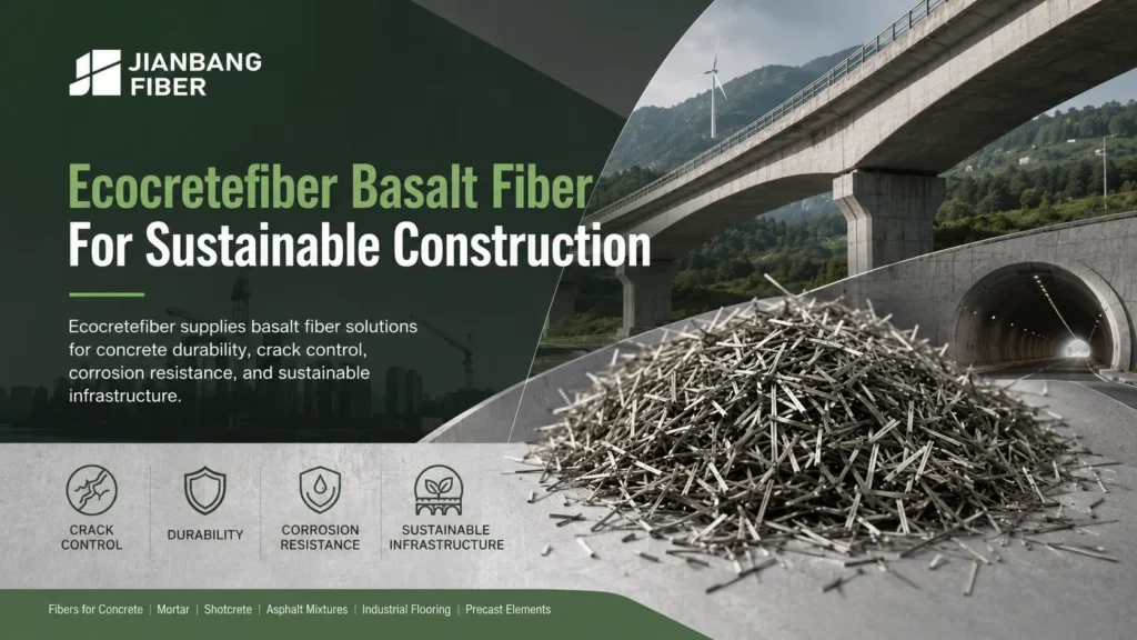 Ecocretefiber basalt fiber supports sustainable construction and concrete reinforcement applications.