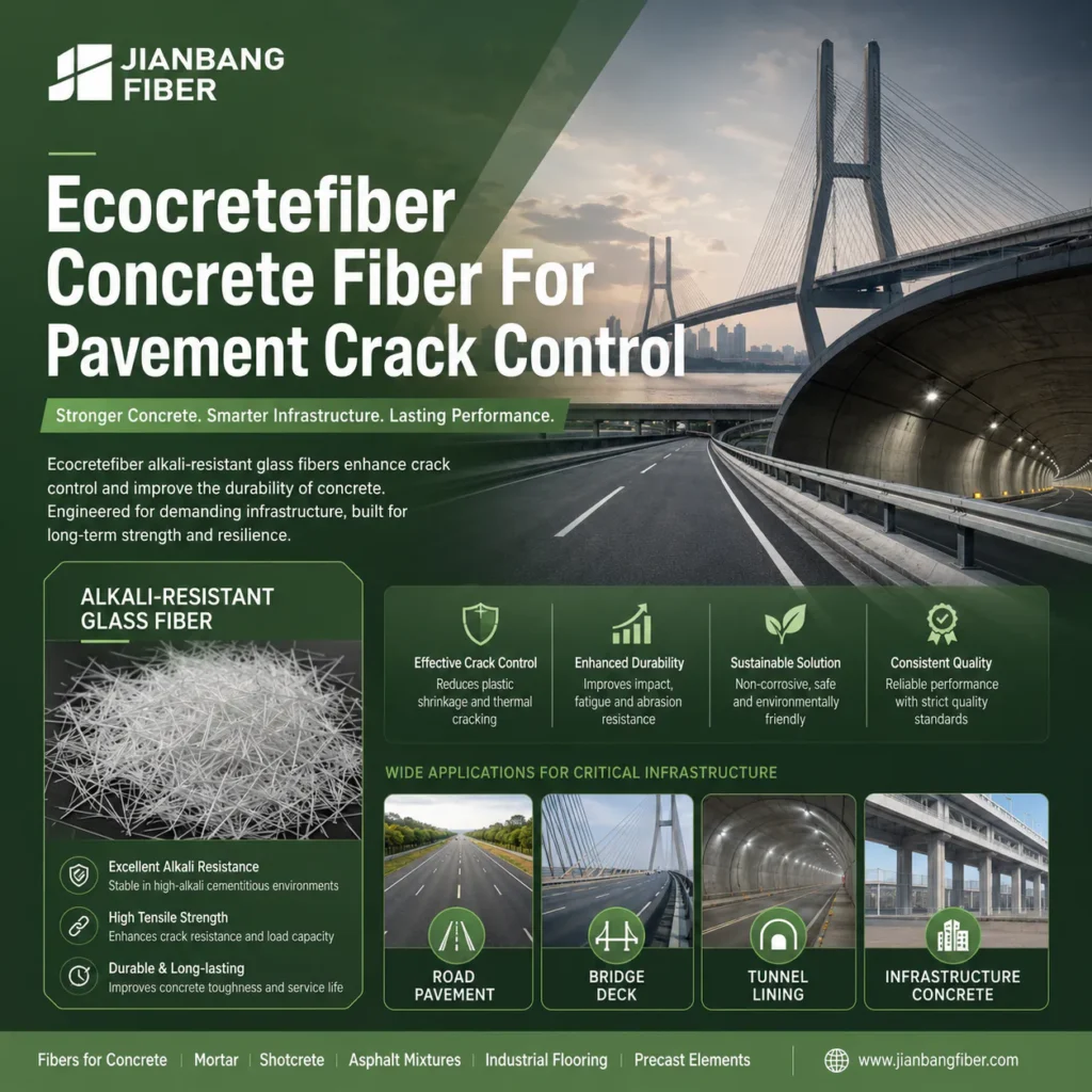 Ecocretefiber beton lifleri, yol kaplamalarında çatlak oluşumunu önlemek ve dayanıklılığı artırmak amacıyla kullanılır.