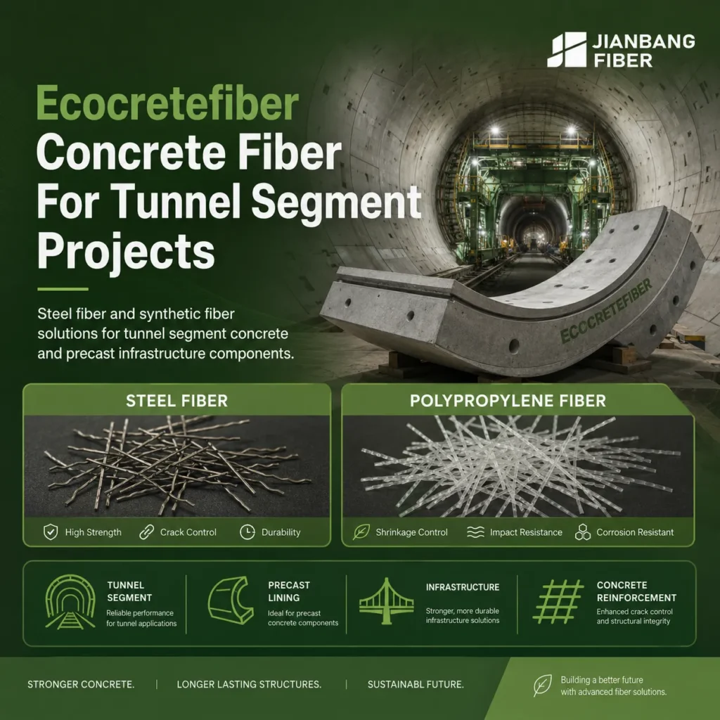 Ecocretefiber supplies concrete fibers for tunnel segment, precast lining, and infrastructure projects.