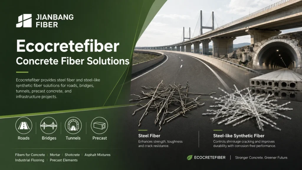 Ecocretefiber는 콘크리트 보강용 강섬유 및 거대 합성섬유 솔루션을 공급합니다.