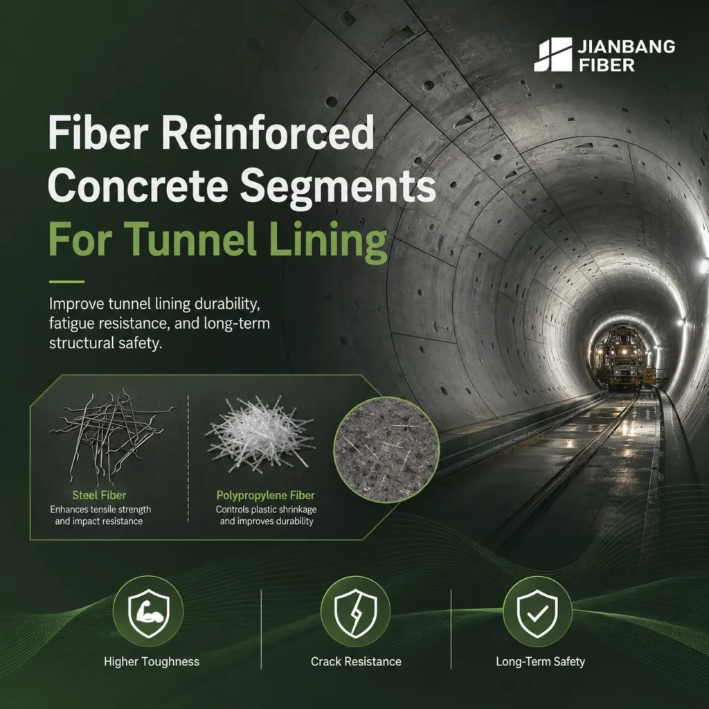 Fiber reinforced concrete segments are used in tunnel lining to improve toughness and crack resistance.