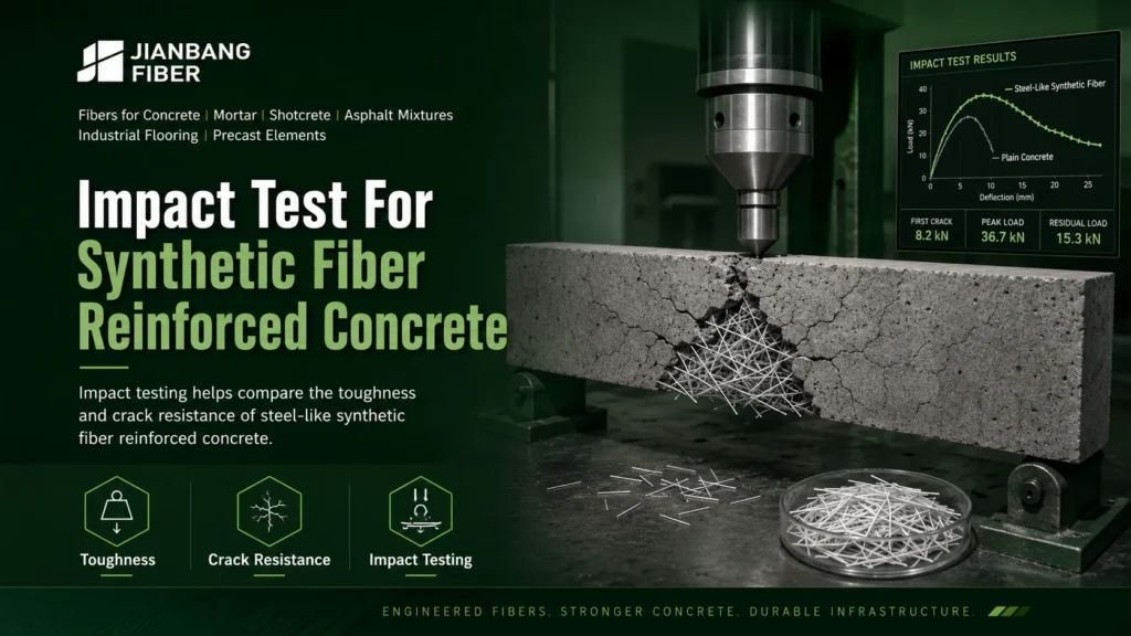 A concrete beam is tested under repeated impact to evaluate first-crack and failure resistance.