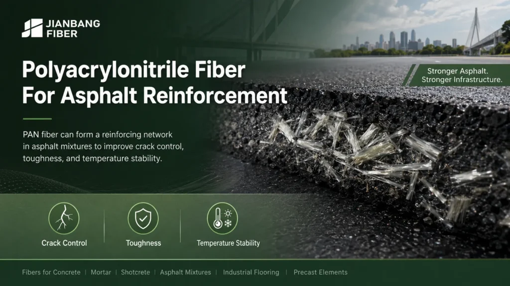 PAN fibers are mixed into road asphalt to improve rutting resistance, crack resistance, and fatigue stability.