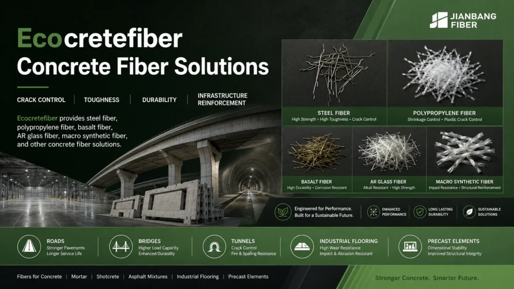 Ecocretefiber supplies concrete fibers for crack control, toughness, durability, and infrastructure reinforcement.