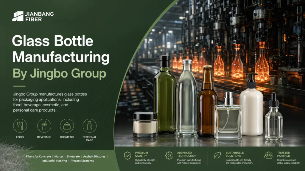 Glass bottles are produced by Jingbo Group for food, beverage, cosmetic, and personal care packaging.