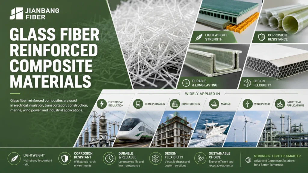 Glass fibers are used to reinforce resin composites for lightweight strength and corrosion resistance.