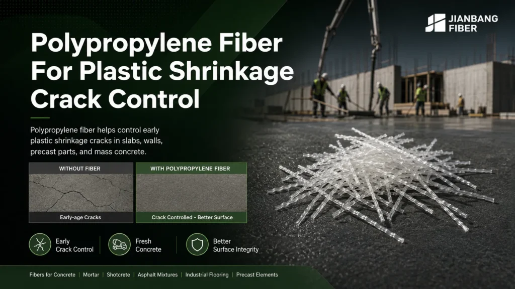 Polypropylene fibers are added to fresh concrete to reduce plastic shrinkage cracks.