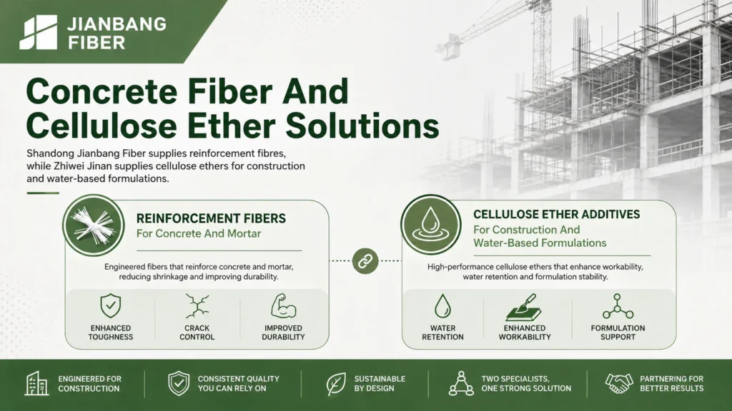 As fibras de concreto da Ecocretefiber e os éteres de celulose da Zhiwei desempenham funções diferentes nos materiais de construção.