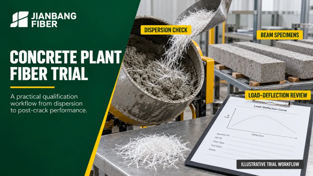 Concrete trial mix, beam specimens and a load deflection report in a controlled testing area.