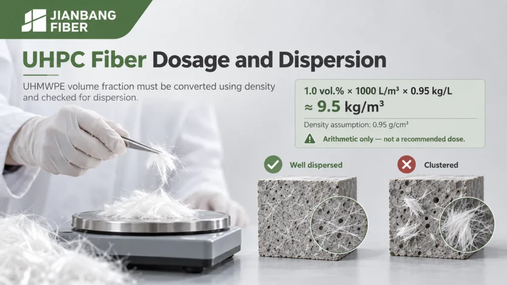 Technician measuring UHMWPE fiber and comparing well dispersed and clustered trial specimens.